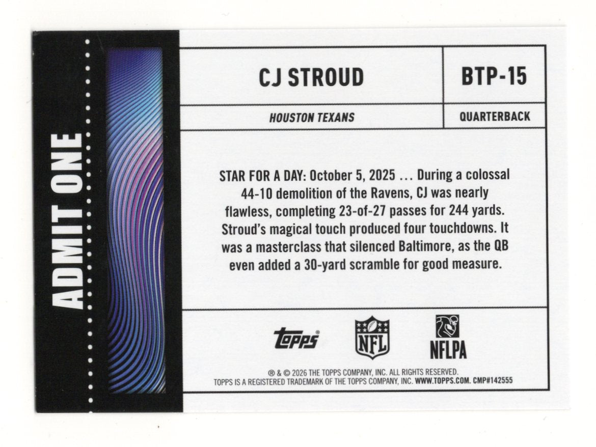 2026 Topps Flagship CJ Stroud Card Big Ticket Players Houston Texans