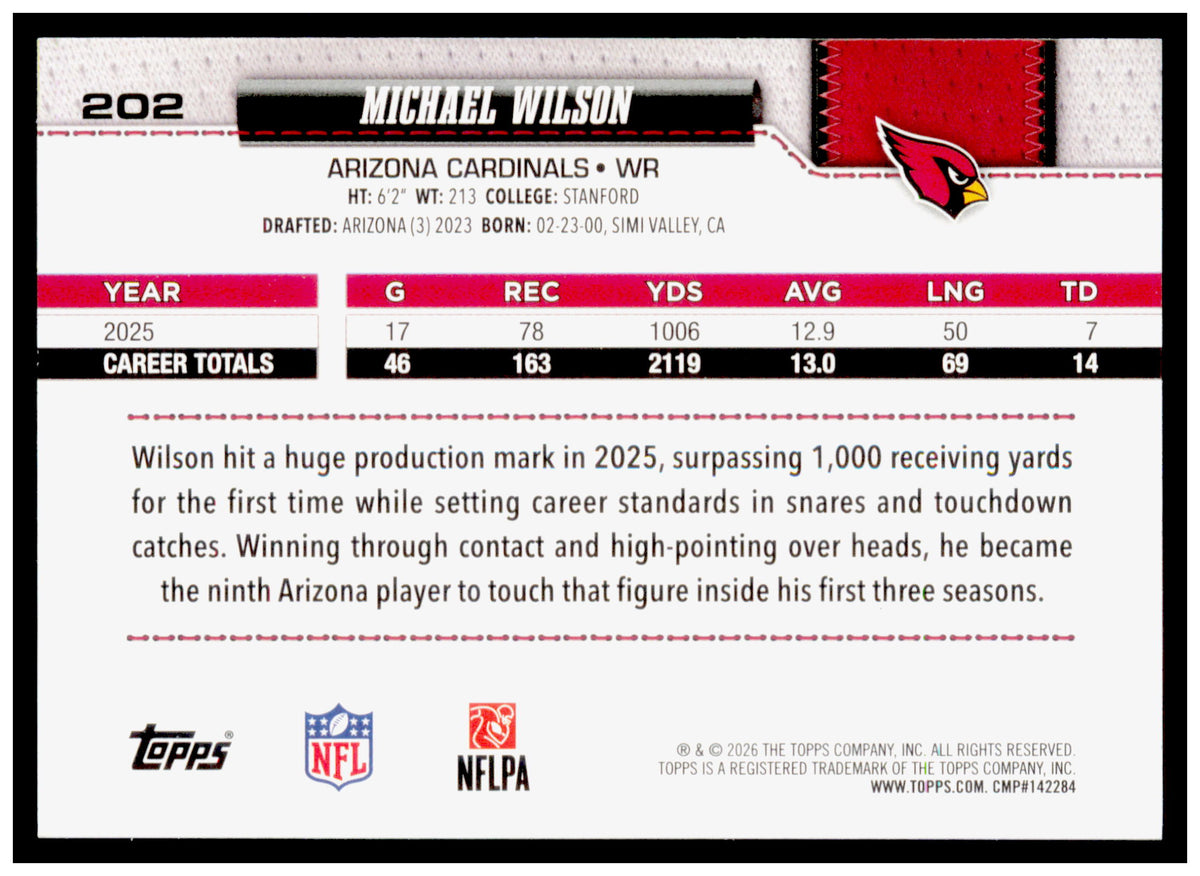 2026 Topps Flagship Michael Wilson Card Holo Foil Arizona Cardinals