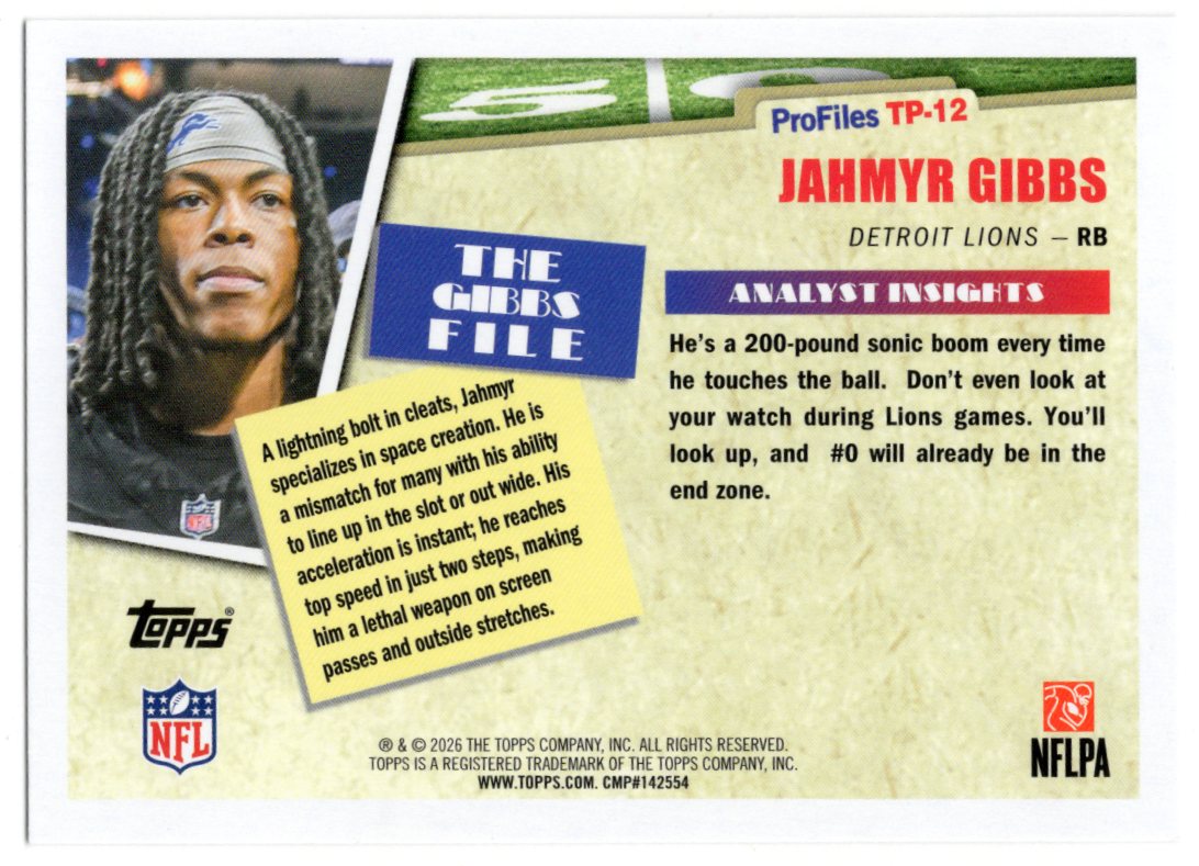 2026 Topps Flagship Jahmyr Gibbs Card Topps Profiles Detroit Lions