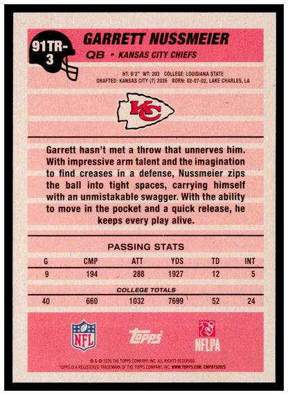 2026 Topps Flagship Garrett Nussmeier Card 1991 Topps Football Rookies