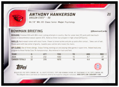 2025 Bowman University Chrome Anthony Hankerson Card Oregon State Beavers