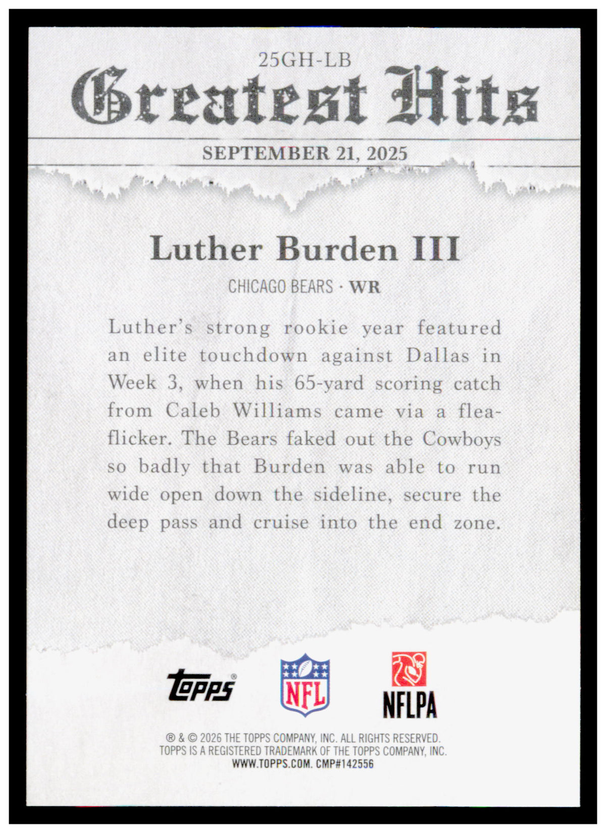 2026 Topps Flagship Luther Burden III  2025 Greatest Hits Chicago