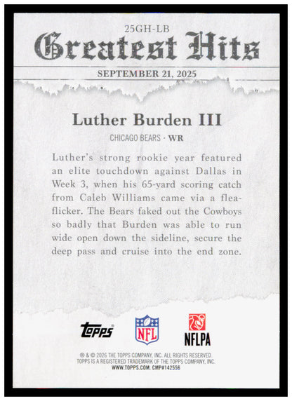 2026 Topps Flagship Luther Burden III  2025 Greatest Hits Chicago