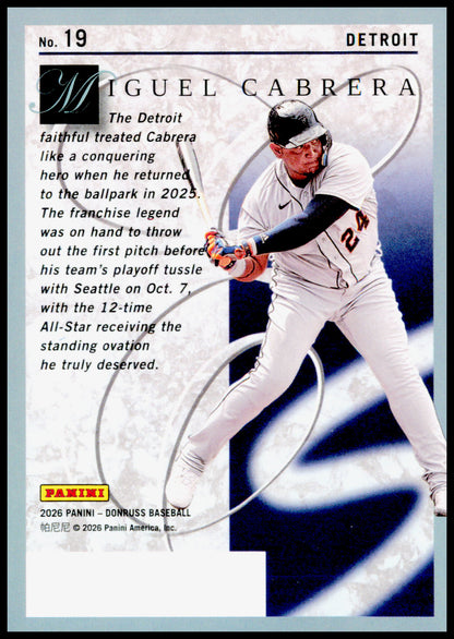 2026 Donruss Miguel Cabrera Card Elite Series Detroit Tigers