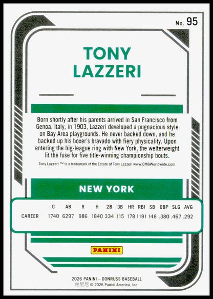 2026 Donruss Tony Lazzeri Card Red and Blue New York Yankees
