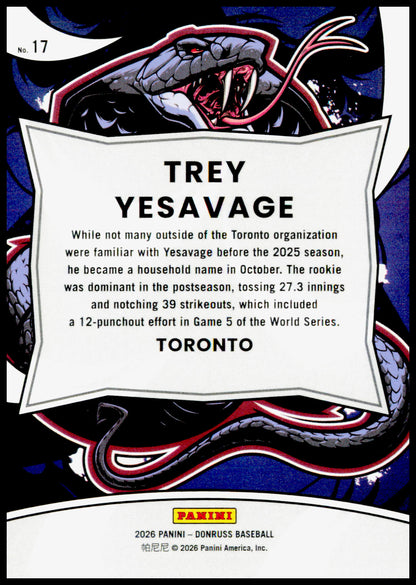 2026 Donruss Trey Yesavage Card Unleashed Holo SN Toronto Blue Jays