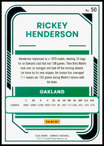 2026 Donruss Rickey Henderson Card Rockets Oakland Athletics