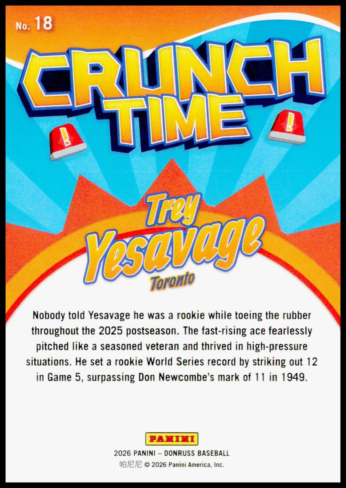 2026 Donruss Trey Yesavage Card Crunch Time Toronto Blue Jays