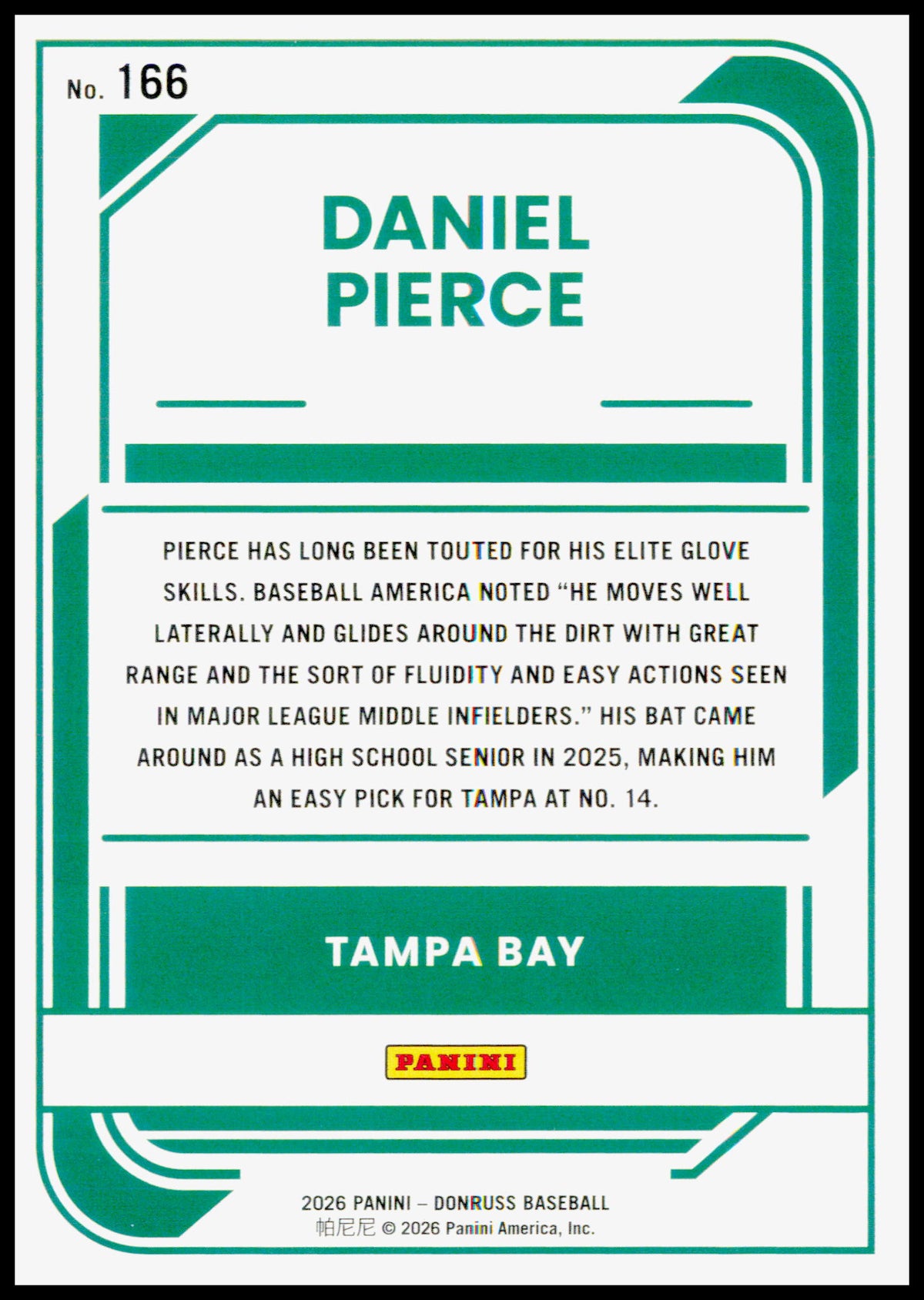 2026 Donruss Daniel Pierce Card Red and Blue Tampa Bay Rays