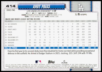 2026 Topps Andy Pages Card Los Angeles Dodgers