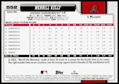 2026 Topps Merrill Kelly Card Arizona Diamondbacks