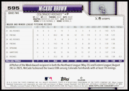 2026 Topps McCade Brown Card RC Colorado Rockies