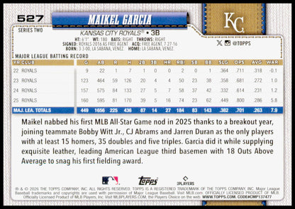2026 Topps Chrome Maikel Garcia Card Refractor Kansas City Royals