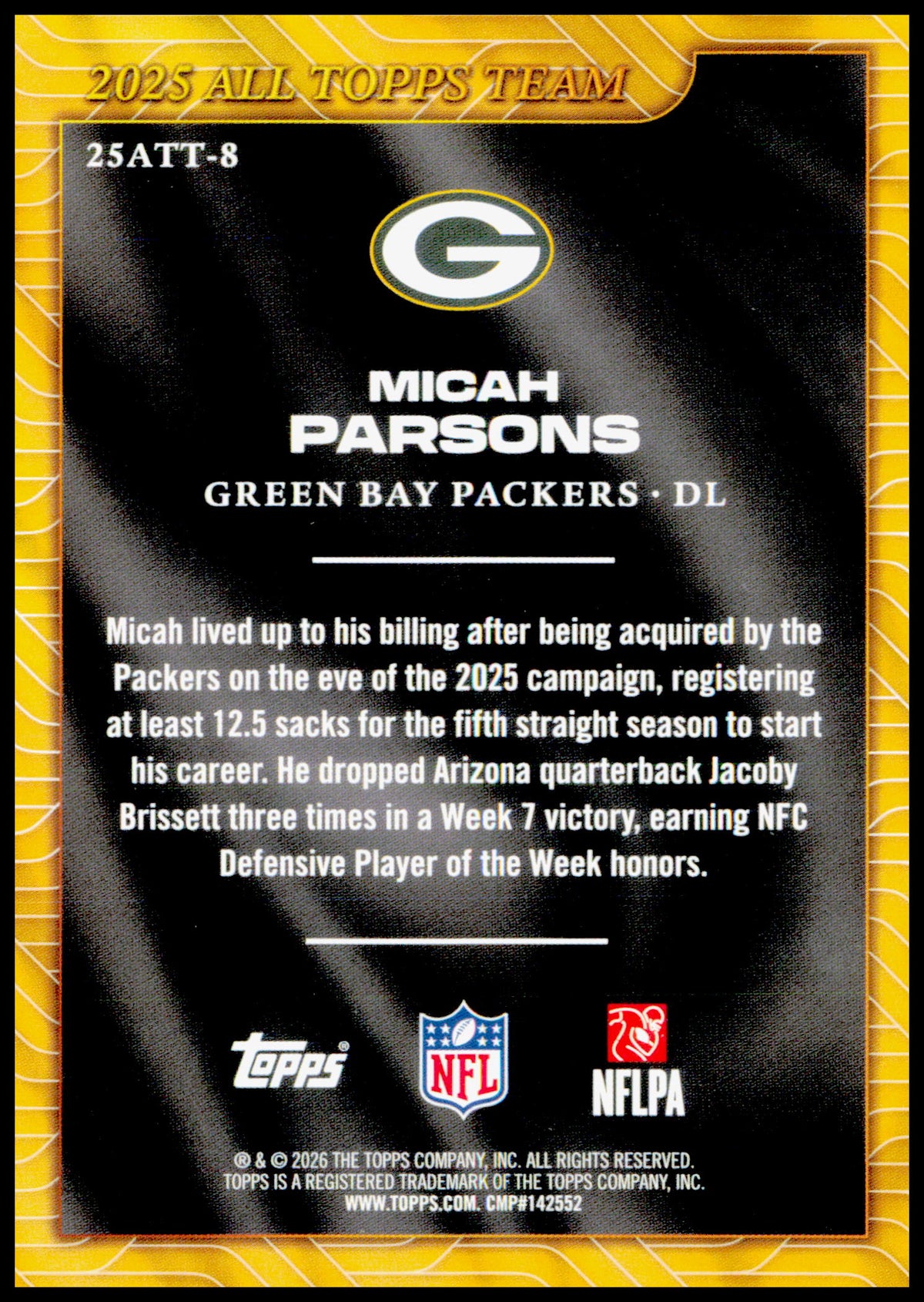 2026 Topps Flagship Micah Parsons Card 2025 All Topps Team Green Bay Packers