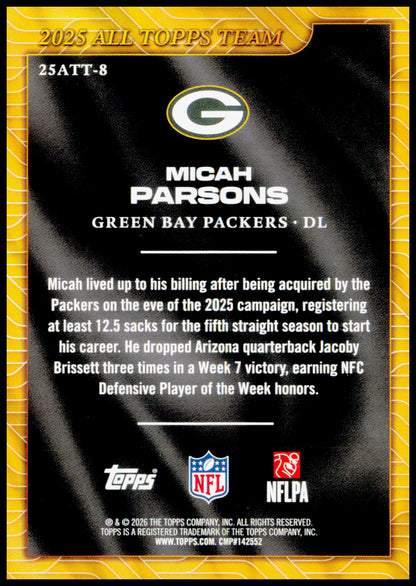 2026 Topps Flagship Micah Parsons Card 2025 All Topps Team Green Bay Packers