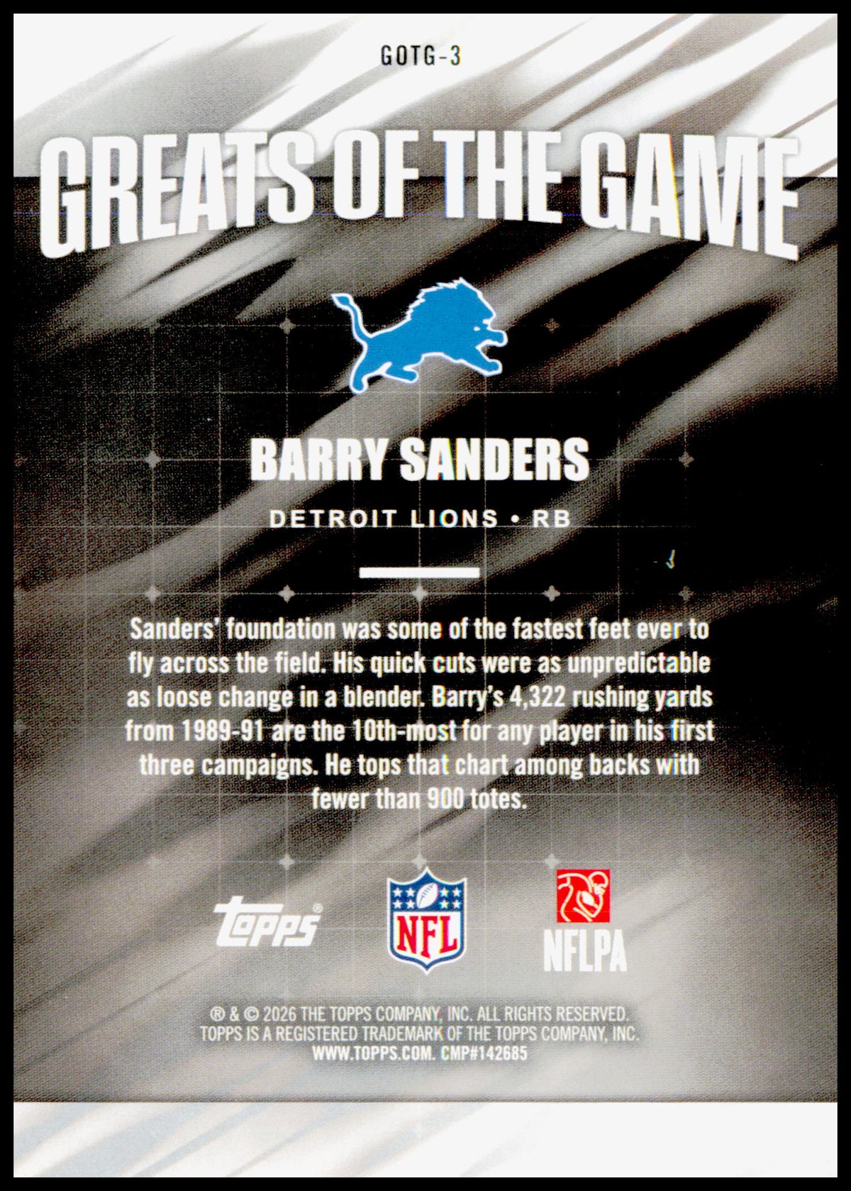 2026 Topps Flagship Barry Sanders Card Greats Of The Game Detroit Lions