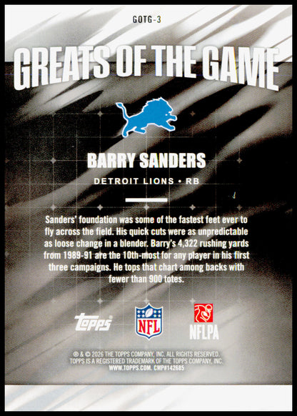 2026 Topps Flagship Barry Sanders Card Greats Of The Game Detroit Lions