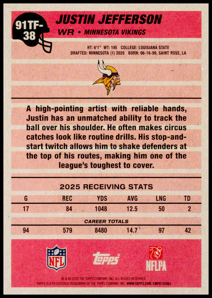 2026 Topps Flagship Justin Jefferson Card 1991 Topps Football Minnesota Vikings