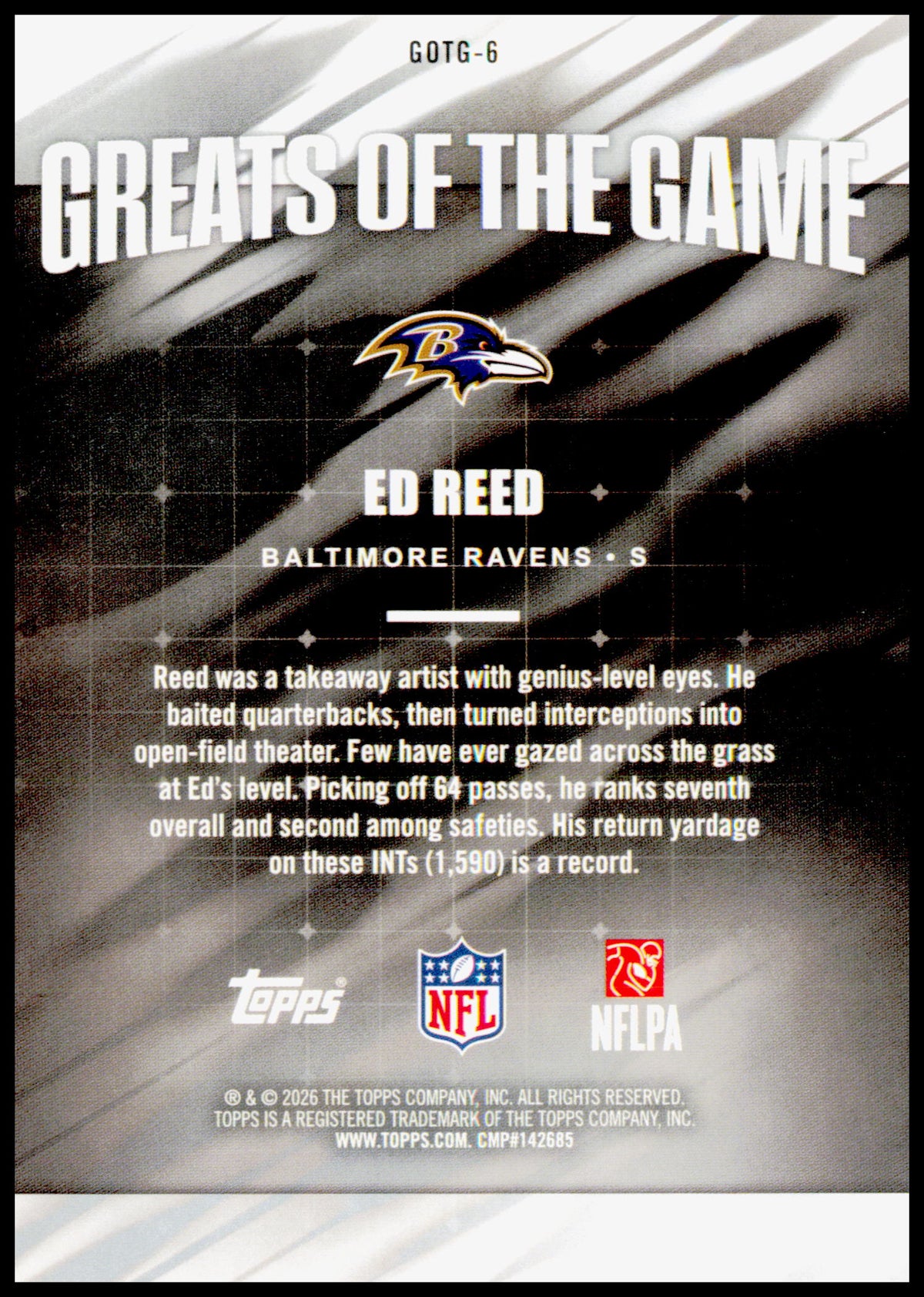 2026 Topps Flagship Ed Reed Card Greats of the Game Baltimore Ravens