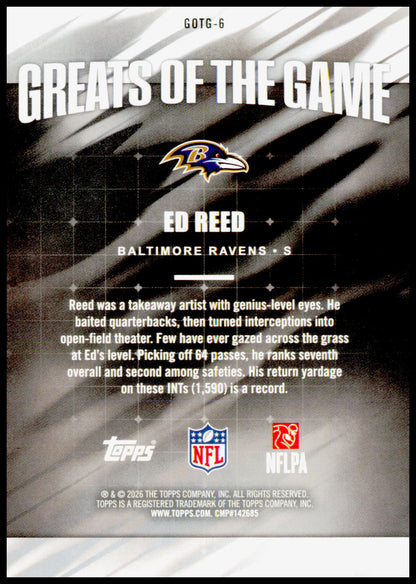 2026 Topps Flagship Ed Reed Card Greats of the Game Baltimore Ravens