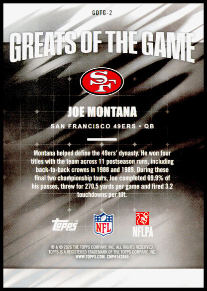 2026 Topps Flagship Joe Montana Card Greats Of The Game San Francisco 49ers