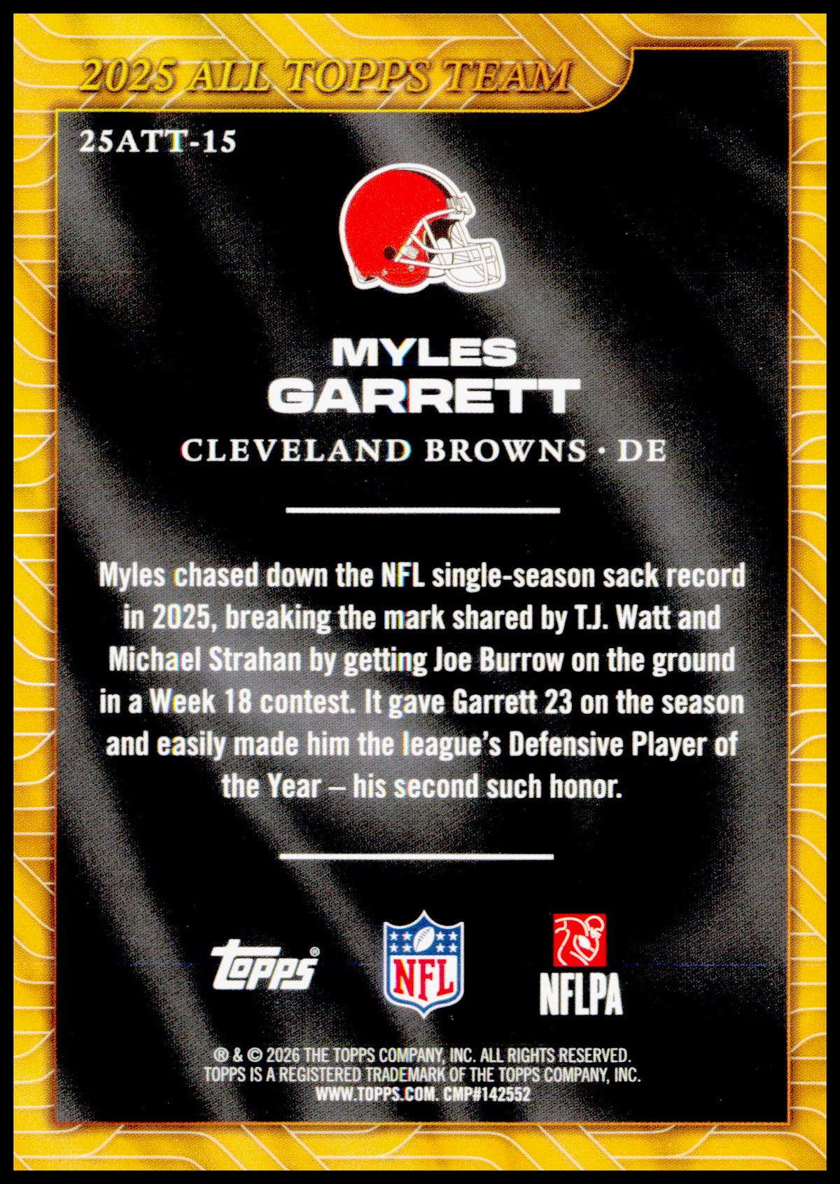 2026 Topps Flagship Myles Garrett Card 2025 All Topps Team Cleveland Browns