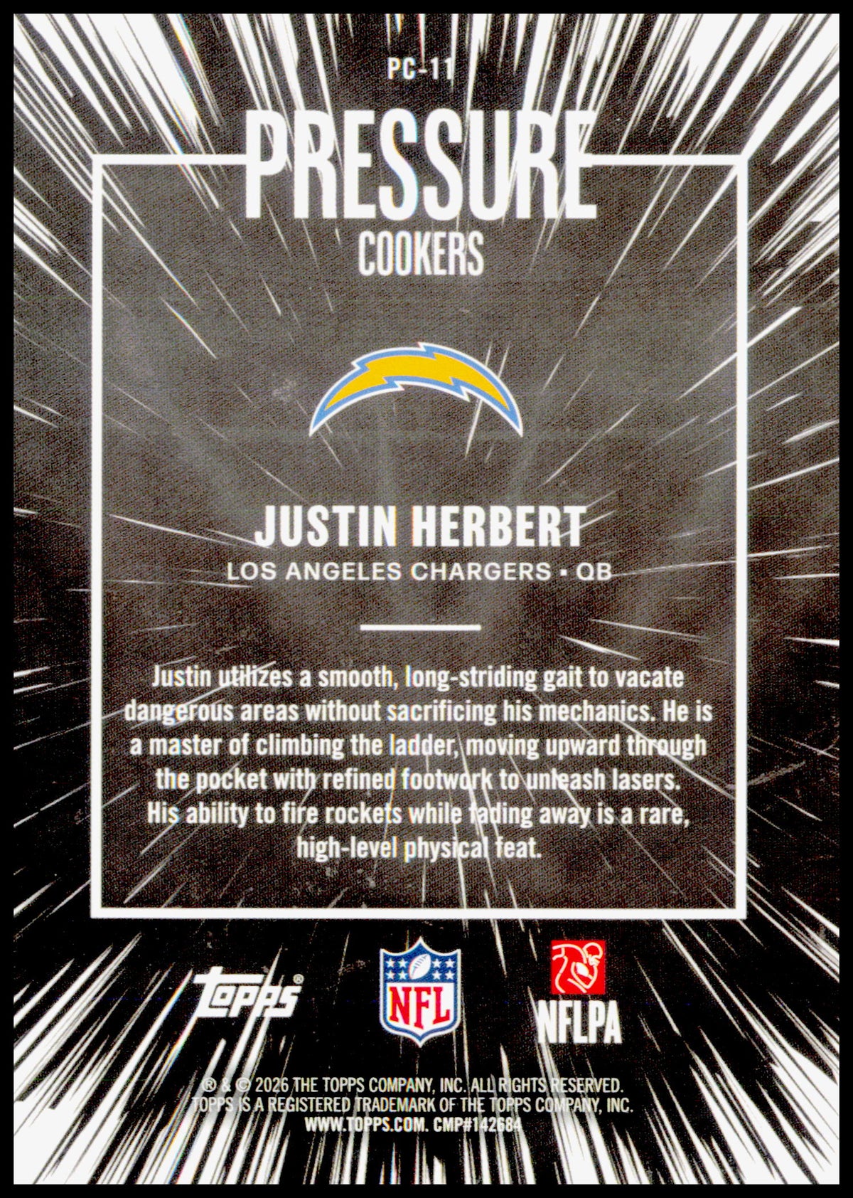 2026 Topps Flagship Justin Herbert Card Pressure Cookers Los Angeles Chargers