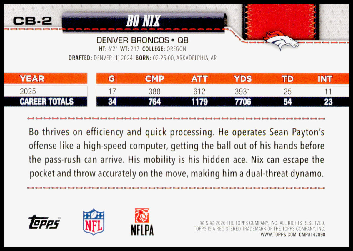 2026 Topps Flagship Bo Nix Card Companion Cards Denver Broncos
