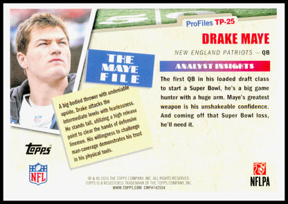 2026 Topps Flagship Drake Maye Card Topps Profiles New England Patriots