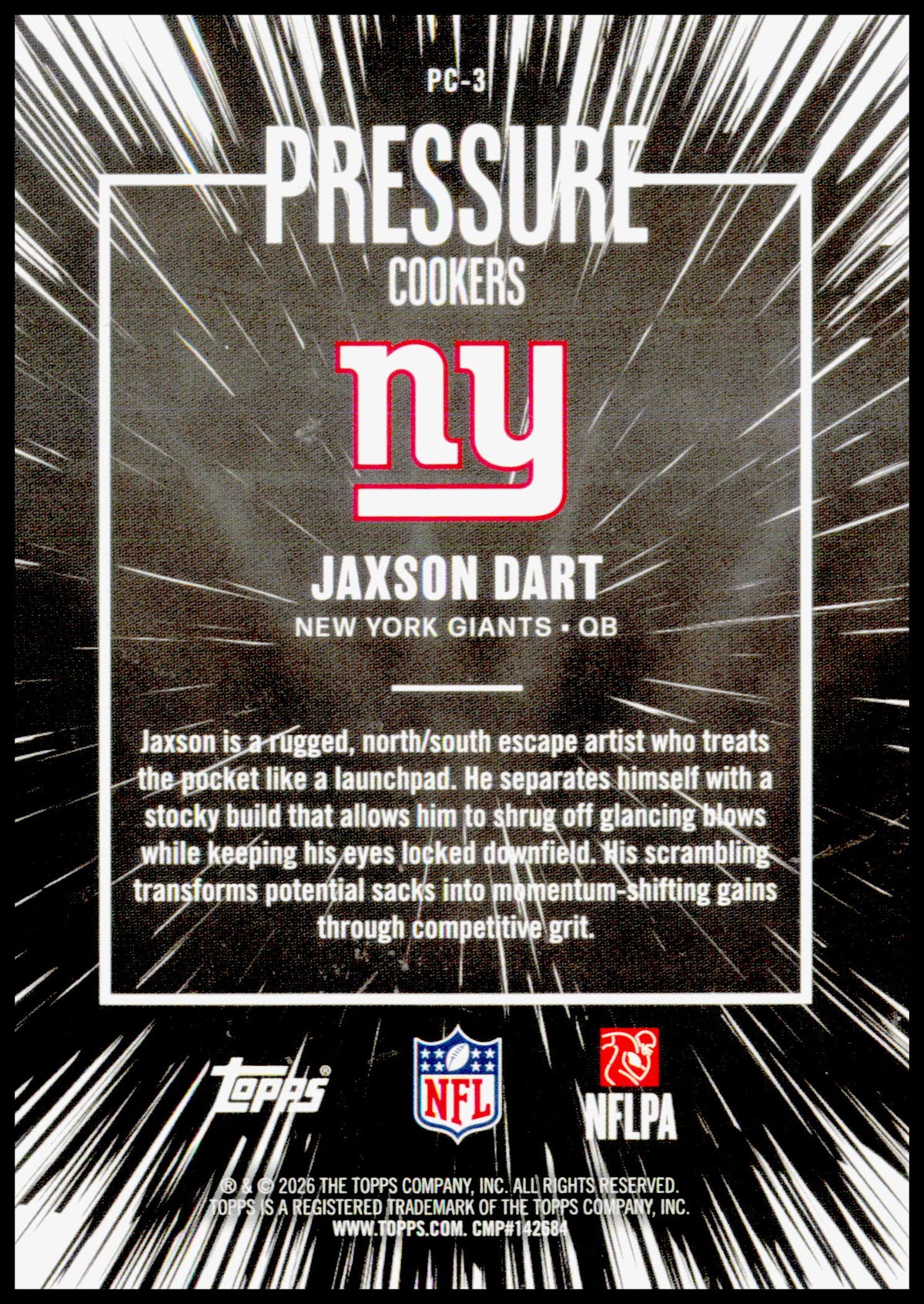 2026 Topps Flagship Jaxson Dart Card Pressure Cookers New York Giants