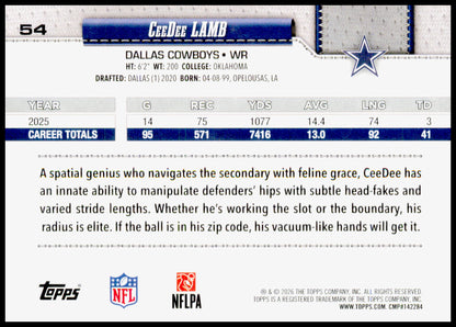 2026 Topps Flagship CeeDee Lamb Card Football Leather Foil Dallas Cowboys