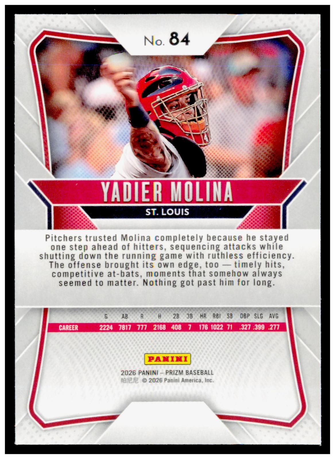 2026 Panini Prizm Yadier Molina Card St. Louis Cardinals