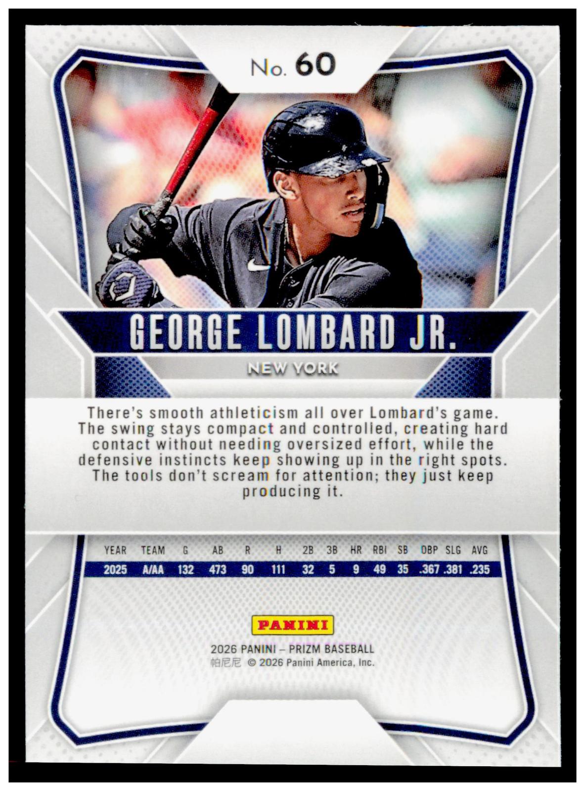 2026 Panini Prizm Baseball George Lombard Jr. #60 New York Yankees Prospect RC