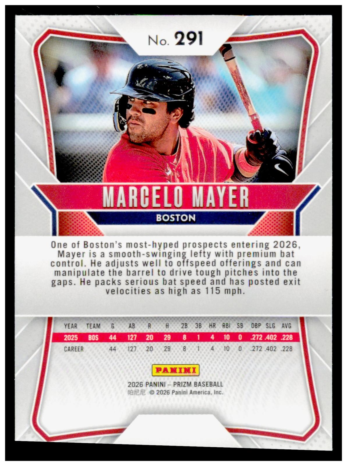2026 Panini Prizm Marcelo Mayer Card Boston Red Sox