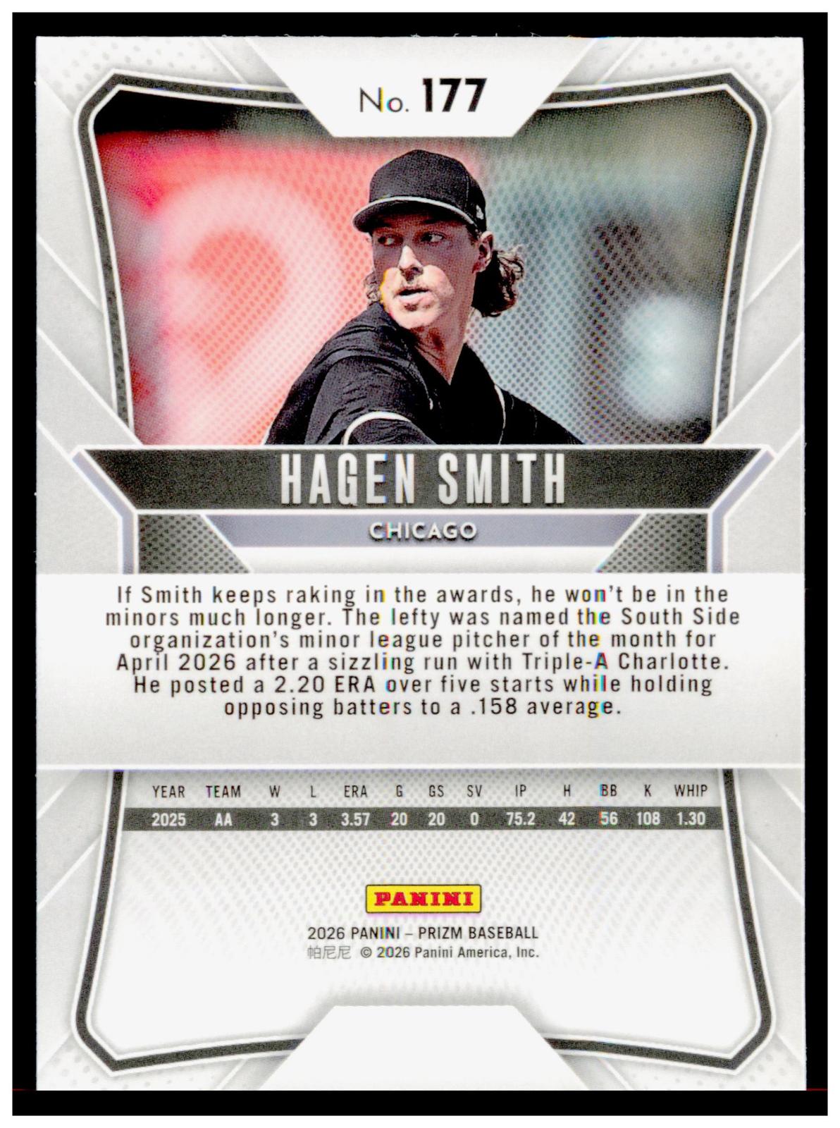 2026 Panini Prizm Hagen Smith Card Chicago White Sox