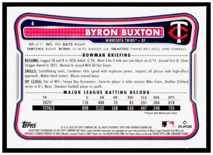 2026 Bowman Chrome Byron Buxton Card Minnesota Twins