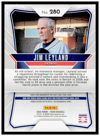 2026 Panini Prizm Jim Leyland Card Detroit Tigers