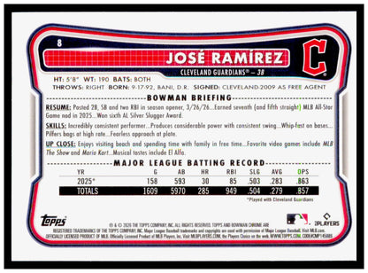 2026 Bowman Chrome José Ramírez Card Cleveland Guardians