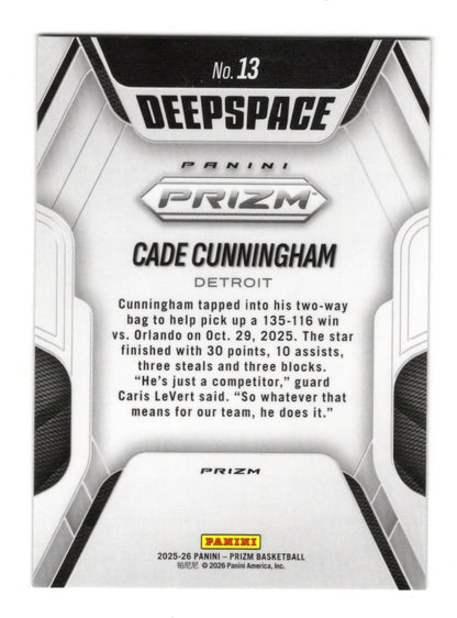 2025-26 Panini Prizm Cade Cunningham Card Deep Space Prizm Silver Pistons