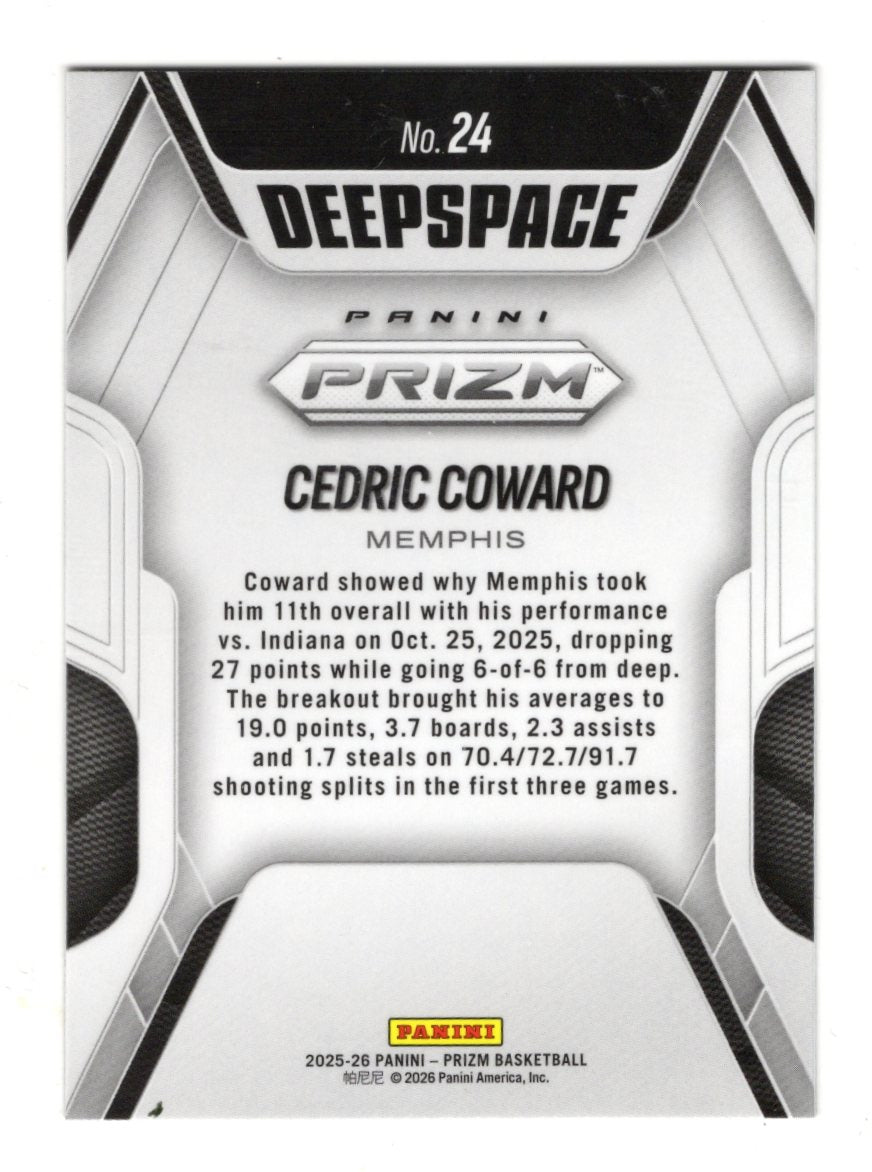 2025-26 Panini Prizm Cedric Coward Card Deep Space Memphis Grizzlies