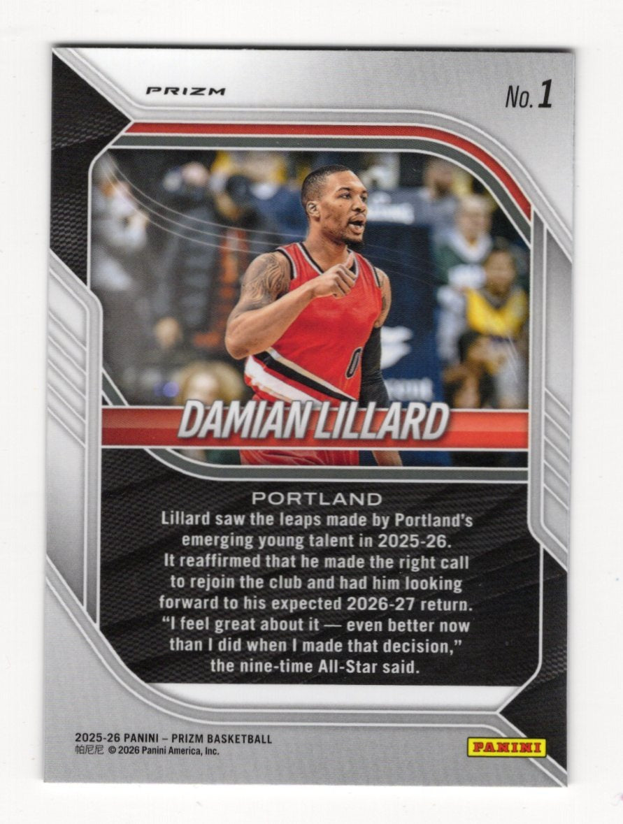 2025-26 Panini Prizm Damian Lillard Card Purple Wave Prizm Portland