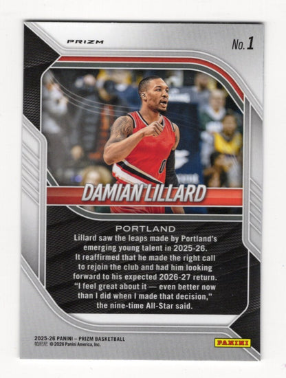 2025-26 Panini Prizm Damian Lillard Card Purple Wave Prizm Portland