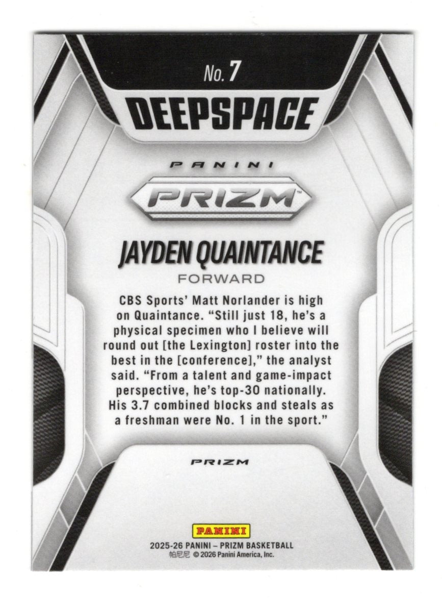 2025-26 Panini Prizm Jayden Quaintance Card Deep Space Kentucky Wildcats