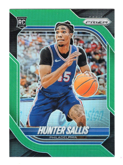 2025-26 Panini Prizm Hunter Sallis Card Green Prizm RC Philadelphia 76ers
