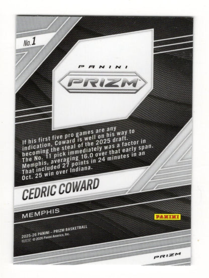2025-26 Panini Prizm Cedric Coward Card Fearless Memphis Grizzlies