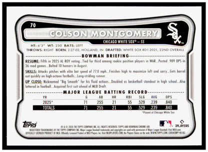 2026 Bowman Chrome Colson Montgomery Card Mojo Refractor RC Chicago White Sox