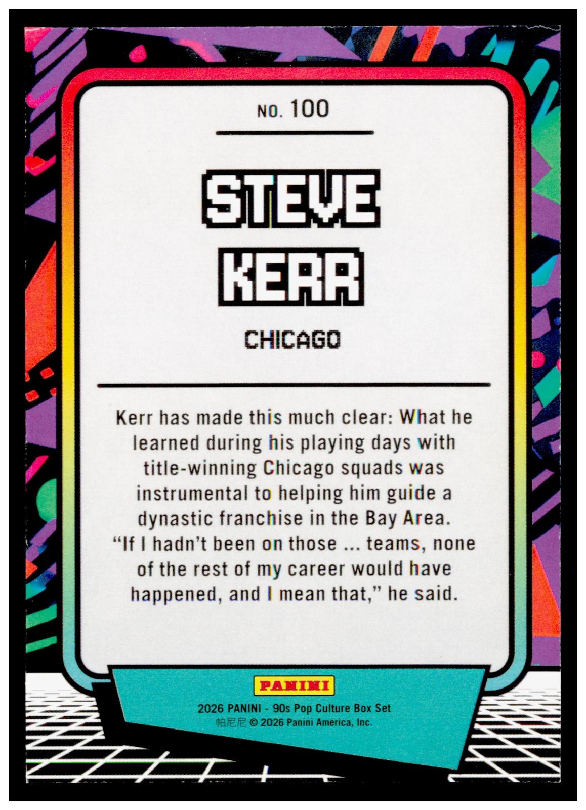 2026 Panini Decades 90s Pop Culture Steve Kerr Card Silver Chicago Bulls