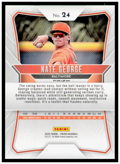 2026 Panini Prizm Nate George Card Blue Ice Prizm Baltimore Orioles