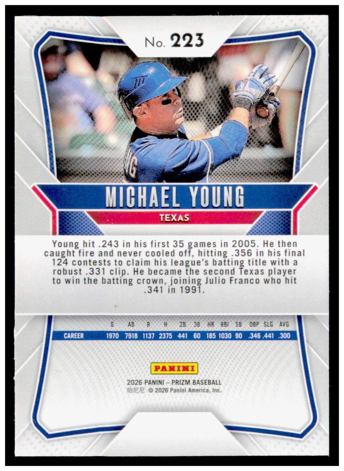 2026 Panini Prizm Michael Young Card Texas Rangers