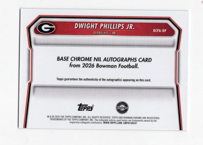 2026 Bowman Dwight Phillips Jr. Card Chrome Prospect Autographs AU  Bulldogs